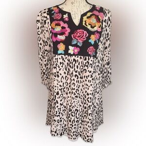 Floral Embroidered Leopard Print Tunic
